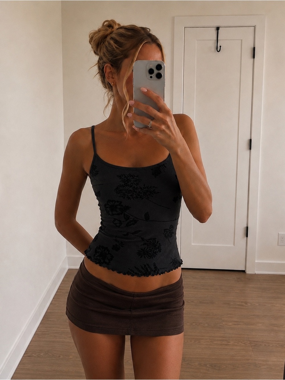 Victoria’s Secret Sheer Mesh Velvet Floral Embellished Tank
